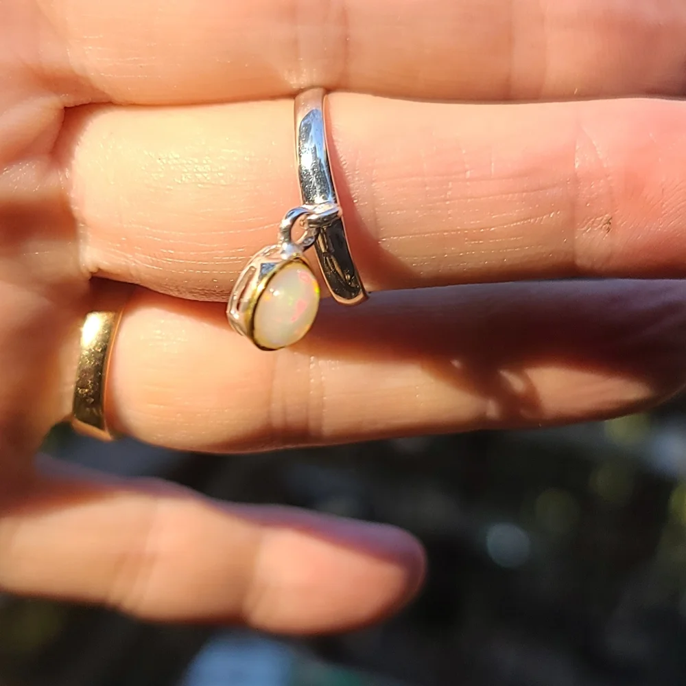 Fire 🔥 Opal sterling & gold charm ring sz8 - Picture 6 of 10